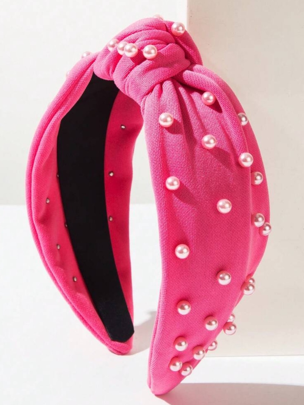 Pink Pearl-Embellished‎ Knotted Headband